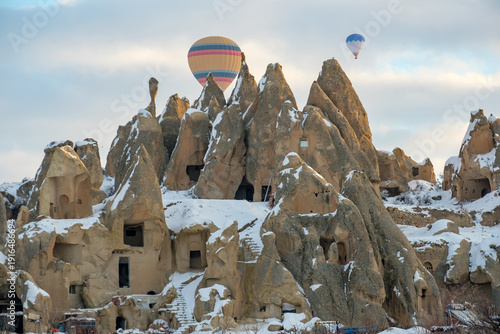 Photography Colorful hot air balloons flying above Nevsehir Cappadocia fairy chimneys