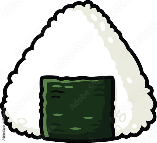 Simple Hand Drawn Onigiri Japanese Rice Ball with Nori Seaweed Illustration.