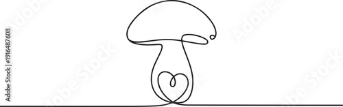 Mushroom single line art with  love. one line Art icon drawing vector