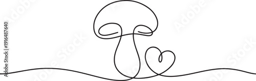 Mushroom single line art with  love. one line Art icon drawing vector