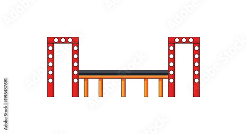 A colorful cartoon style depiction of a stage with red pillars and a dark floor high quality