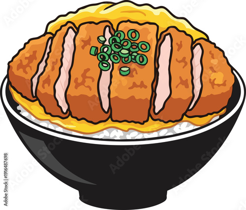 Delicious Katsu Don Japanese Fried Pork Cutlet Rice Bowl.