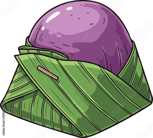 Delicious Ube Puto Filipino Steamed Rice Cake Wrapped in Banana Leaf.