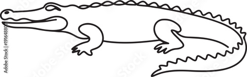 Crocodile continuous one line drawing of outline, one line Art icon drawing vector