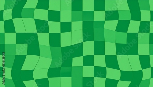 Abstract Green Wavy Checkerboard Seamless Pattern Background