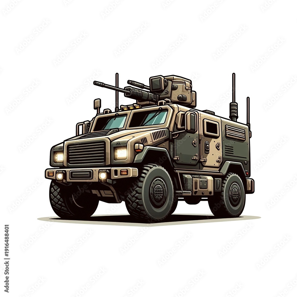 Obraz premium Army protected, armored off-road vehicle. Cartoone picture.
