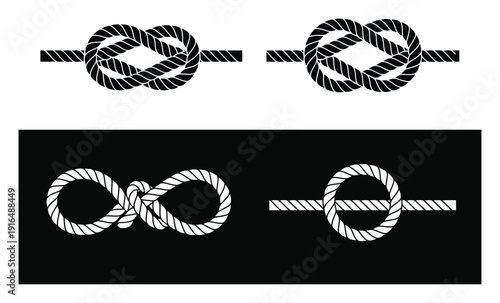 Collection of Four Rope Knots: Figure Eight, Reef Knot, Bowline, and Clove Hitch