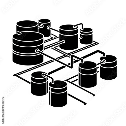 Industrial Storage Tanks Connected by Pipelines.