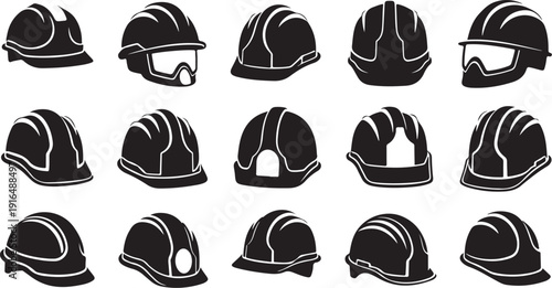 Collection of various hard hats and safety helmets icons