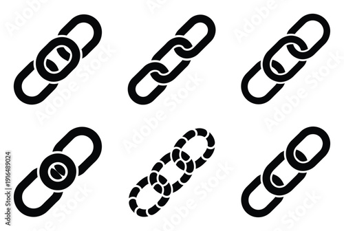 Collection of Six Black Chain Link on White Background