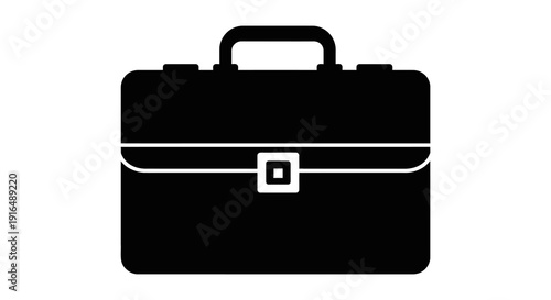 Simple black silhouette of a closed briefcase with a handle and latch detail high quality professional