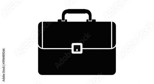 A simple black silhouette of a closed briefcase with a handle and latch is shown
