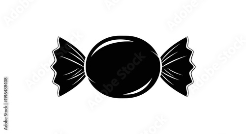 A simple black and white illustration of a wrapped candy or hard sweet treat high quality professional detailed