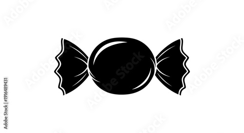 A simple black and white illustration of a wrapped candy resembling a hard sweet high quality