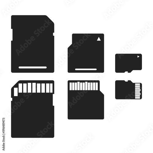 SDカード・miniSD・microSD シルエットセット（端子面付き・背景透過ベクター）
