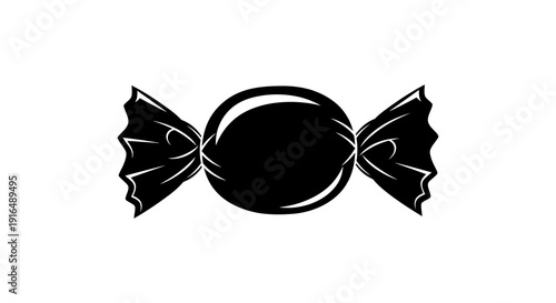 A simple black and white illustration of a wrapped candy with twisted ends high quality professional detailed modern