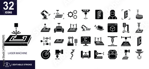 Laser Machine Glyph Icon Set