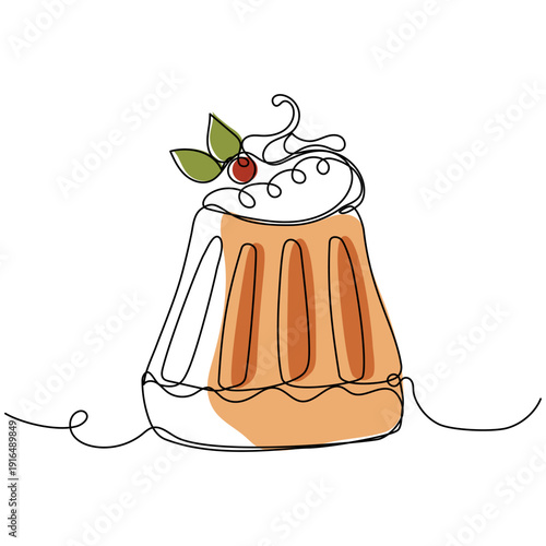Continuous one line drawing of a rum cake. Concept for cafe, bakery, restaurant. Simple vector illustration