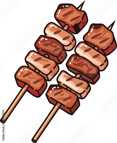 Two Delicious Grilled Meat Skewers Ready to Eat.