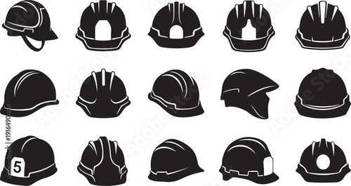 Collection of various hard hats and safety helmets icons