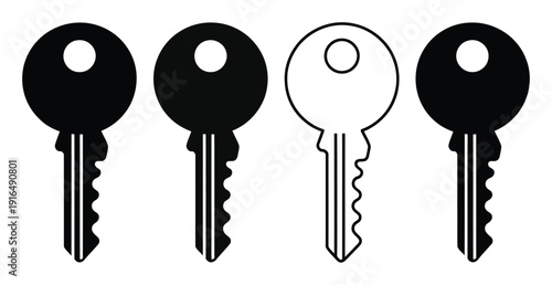 Four Keys: Two Solid Black, One Outline, One Solid Black
