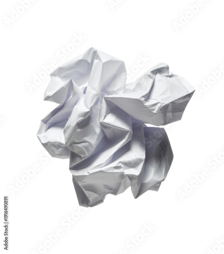 Crumpled white paper on white background texture isolated on a transparent background
