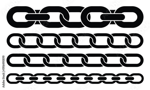 Four Rows of Black Interlocking Chain Links on White Background