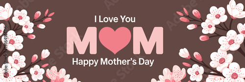 Mothers Day greeting card with floral design and heart  Happy Mothers Day message