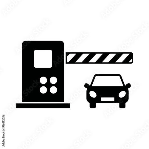 Parking garage ticket machine with car and barrier arm  automated parking system