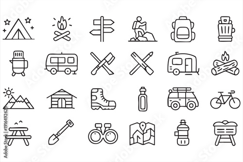 Adventure Travel and Nature Line Symbol Set