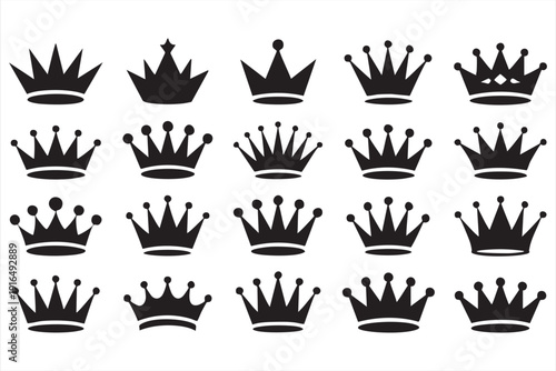 King and Queen Crown Solid Icon Set