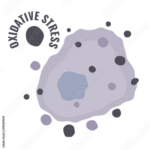 Cell oxidative stress caused by free radicals. Medical vector illustration