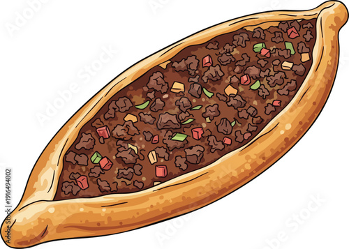 Delicious Turkish Pide with Minced Meat Filling.