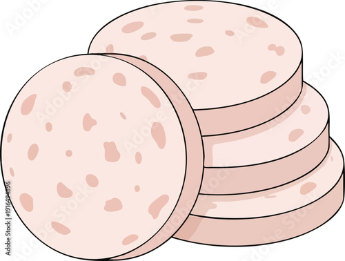 Sliced Bologna Sausage Stacked and Ready to Eat.