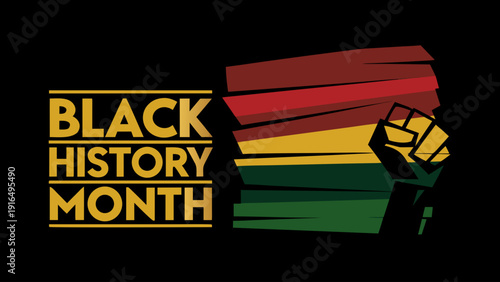 Black history month concept with raised fist and african flag colors symbolizing unity and celebration