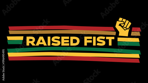 Vibrant raised fist symbol with multicolored stripes on black background for social justice and activism