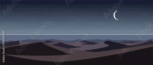 Crescent Moon in Dark Night Sky.