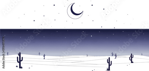 Crescent Moon in Night Sky Desert.