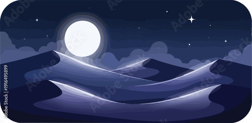 Full Moon Night Sky Stars Illustration.