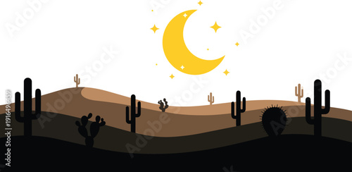 Crescent Moon in Desert Night Sky.