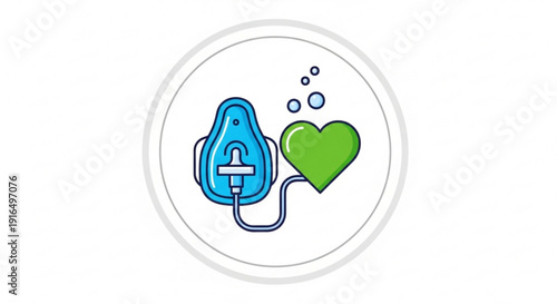 Simple vector illustration of blue lungs connected to green heart symbolizing healthy breathing and cardiovascular wellness in a clean circular design