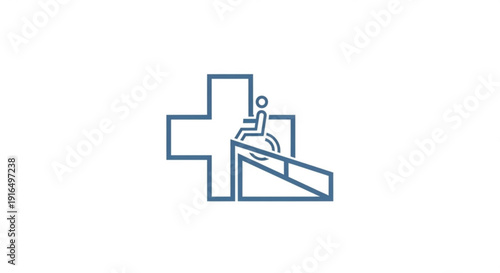 Accessibility symbol with wheelchair ramp and cross representing healthcare and disability access