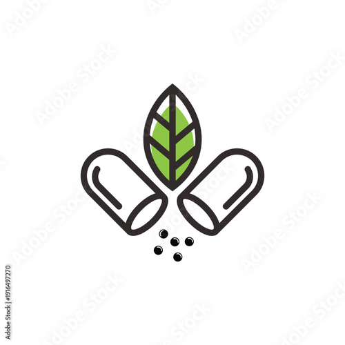 Natural Supplement Capsule with Leaf Healthy Lifestyle and Wellness Concept.