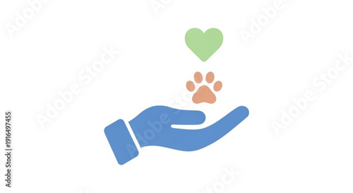 Hand holding paw print and heart symbolizing animal love and care