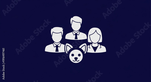 Team collaboration with dog symbol representing friendly support and partnership in business
