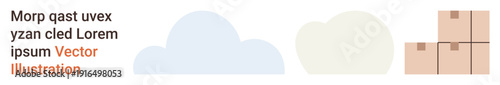Logistics, shipping, delivery, supply chain, e-commerce, warehousing. Stacked cardboard boxes and soft cloud shapes. s logistics and shipping through delivery and supply chain elements