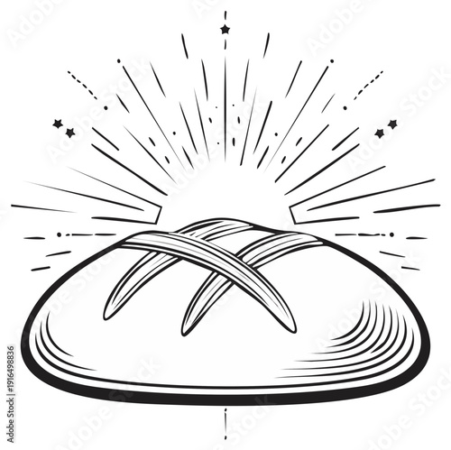 Artistic bread loaf illustration with sunburst