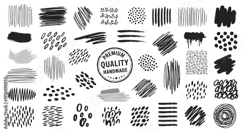 Collection of Hand Drawn Scribble Brush Strokes and Doodle Elements on Isolated White Background