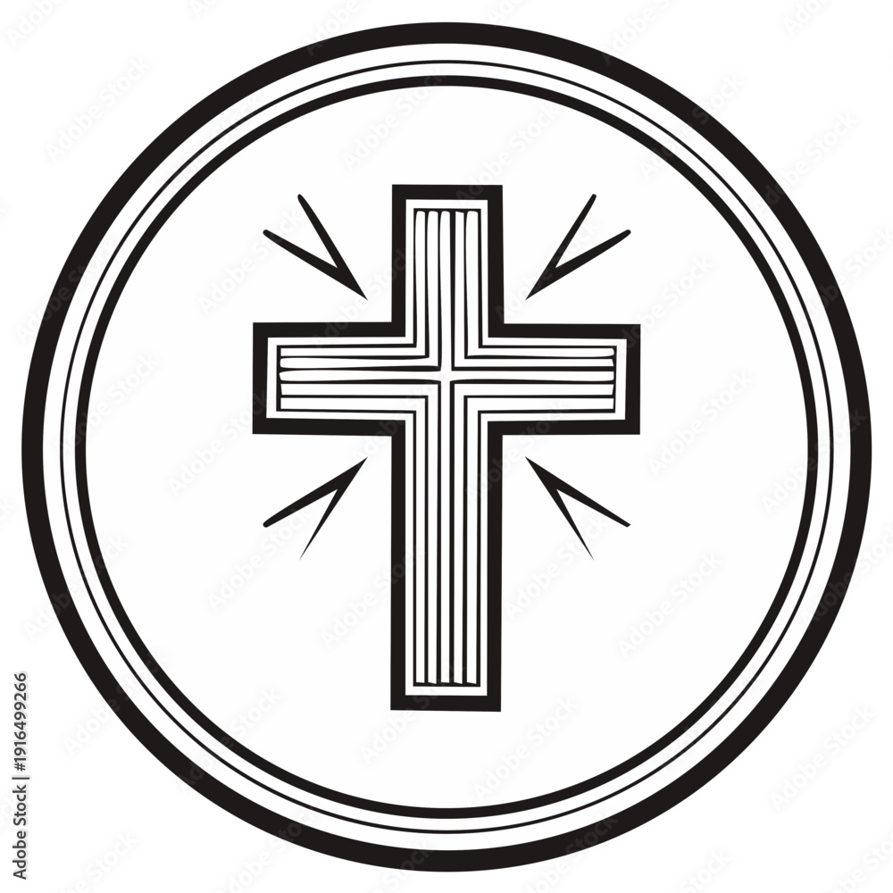 Obraz premium Line art Christian cross in circle icon design for religious symbolism and faith in a modern minimalist style