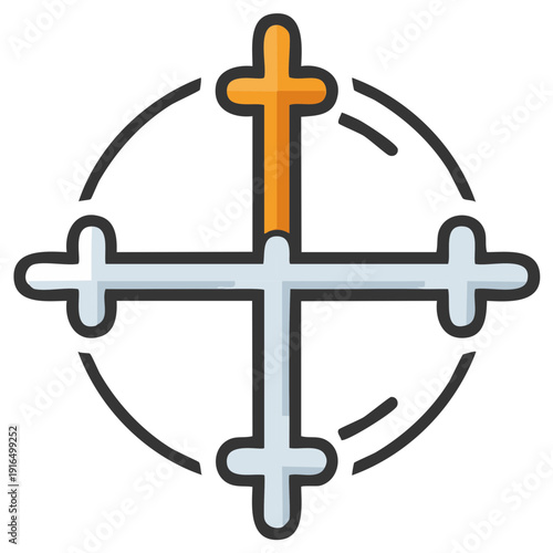 Christian Orthodox cross with circle, religious symbol and traditional sign, isolated